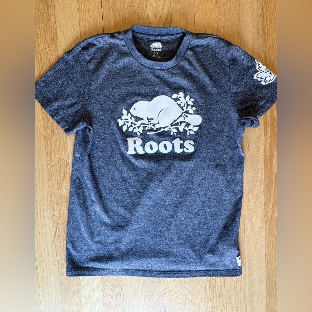 Roots Vancouver Navy Heather Blue T-Shirt with White Beaver Logo